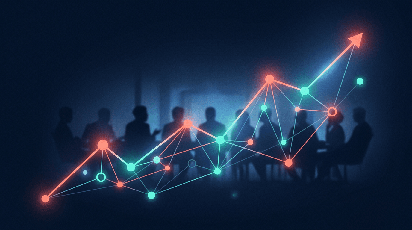 Editorial illustration of interconnected data nodes representing enterprise AI agent networks
