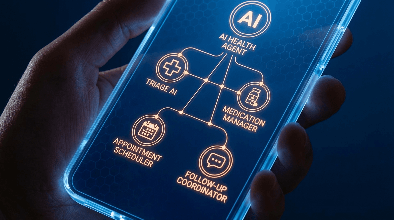 Amazon Health AI agent architecture showing multi-agent system with core agent, sub-agents, auditors, and sentinel escalation to human clinicians