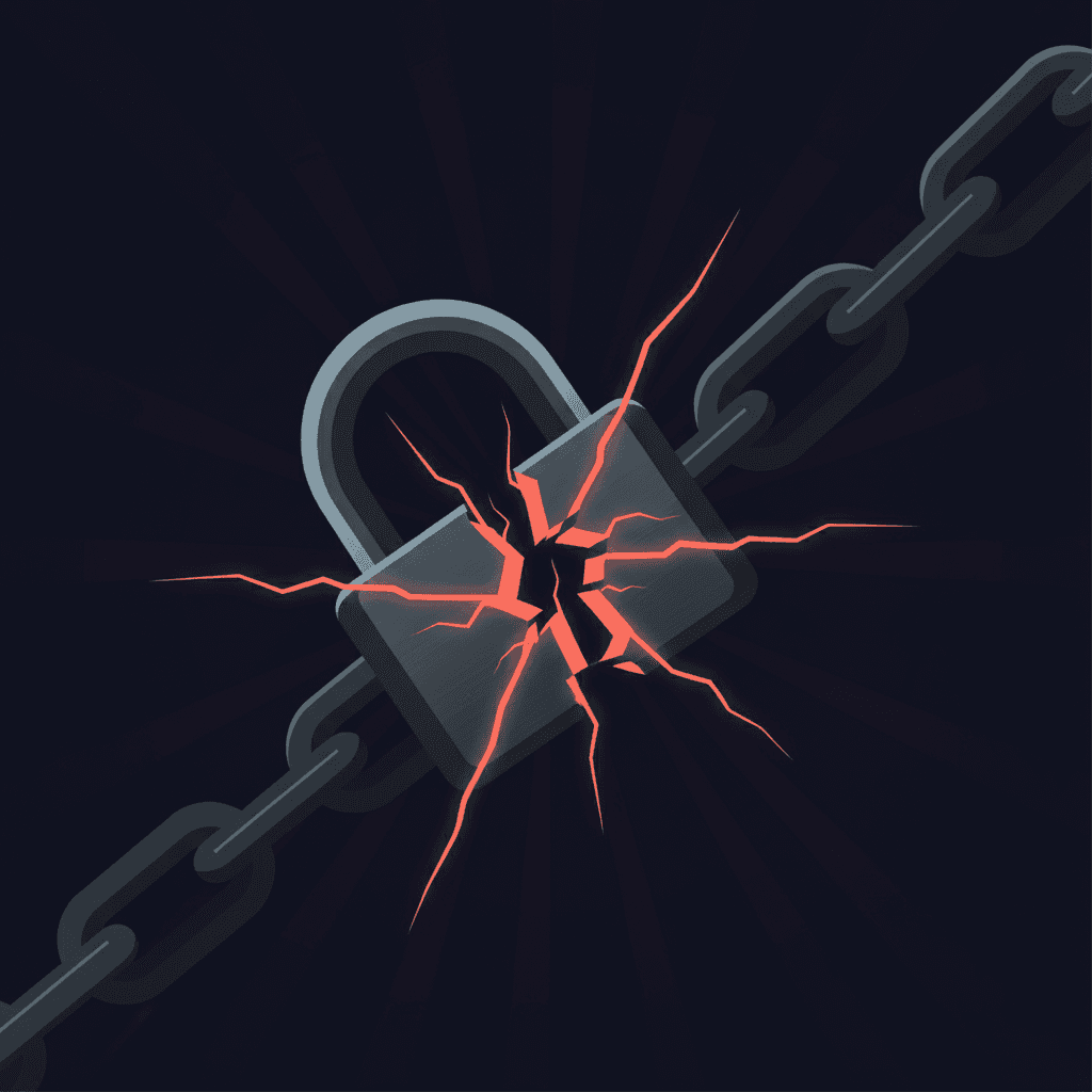 An illustration of a broken chain link, symbolizing a security failure.